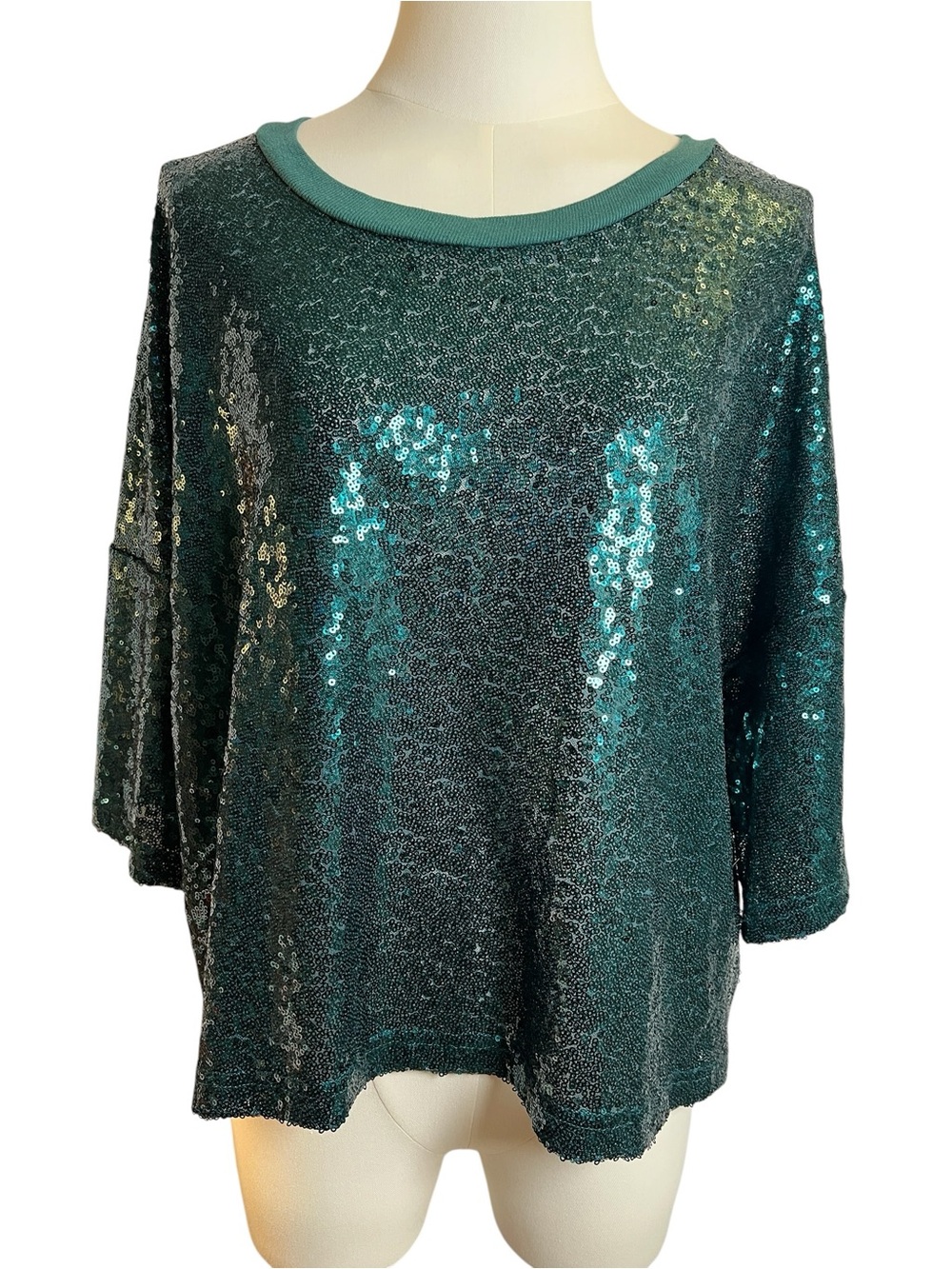 POL Green sheer sequined top size Large